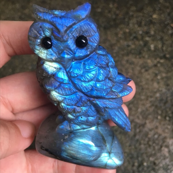 High Quality Labradorite Gemstone Figure.Owl Figures gift. Handcarved Collectibles Gemstone Carving.Figurines Home Decors Gift