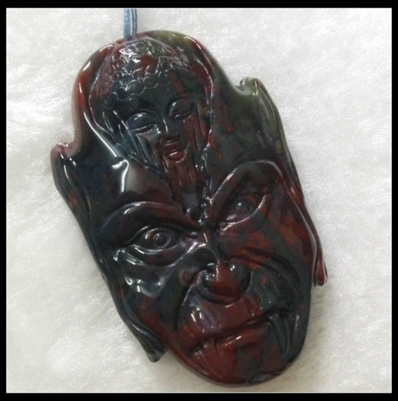 Men Pendant Buddha/&Evil Carved Gemstone Pendant.Men Gemstone Pendant.Women Gemstone 50*32*6 MM