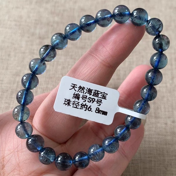 Blue Aquamarine Bracelet- High Quality Round Beads Gemstone Bracelet - Women Bracelet Jewelry Gift For Her -6.8mm