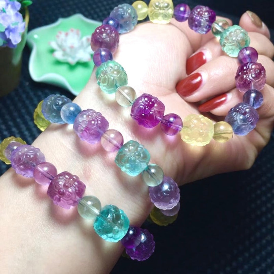Crystal Fluorite Bracelet for Girl, Rainbow Fluorite Bracelet, Family