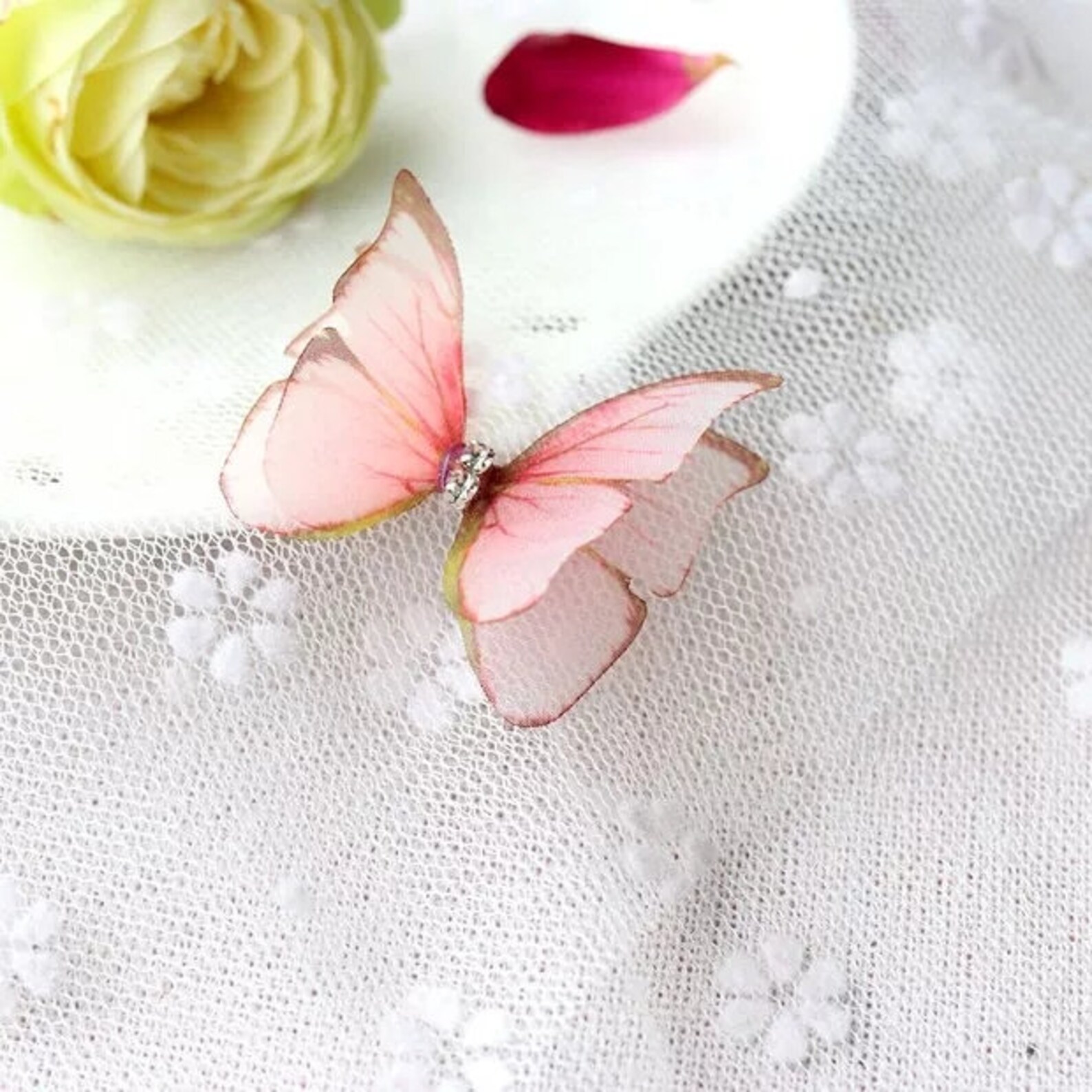 10pcs Silk Butterfly With CZ. Silk Butterflies 3D Organza Etsy