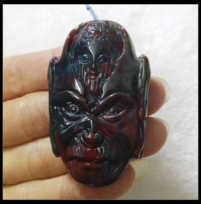 Men Pendant Buddha/&Evil Carved Gemstone Pendant.Men Gemstone Pendant.Women Gemstone 50*32*6 MM