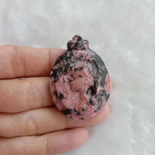 Handmade Jewelry Gemstone. Drilled Sailor Moon Pendant, Rhodonite Gemstone Bead. Natural Gemstone Art Collectible - 45*33*12MM