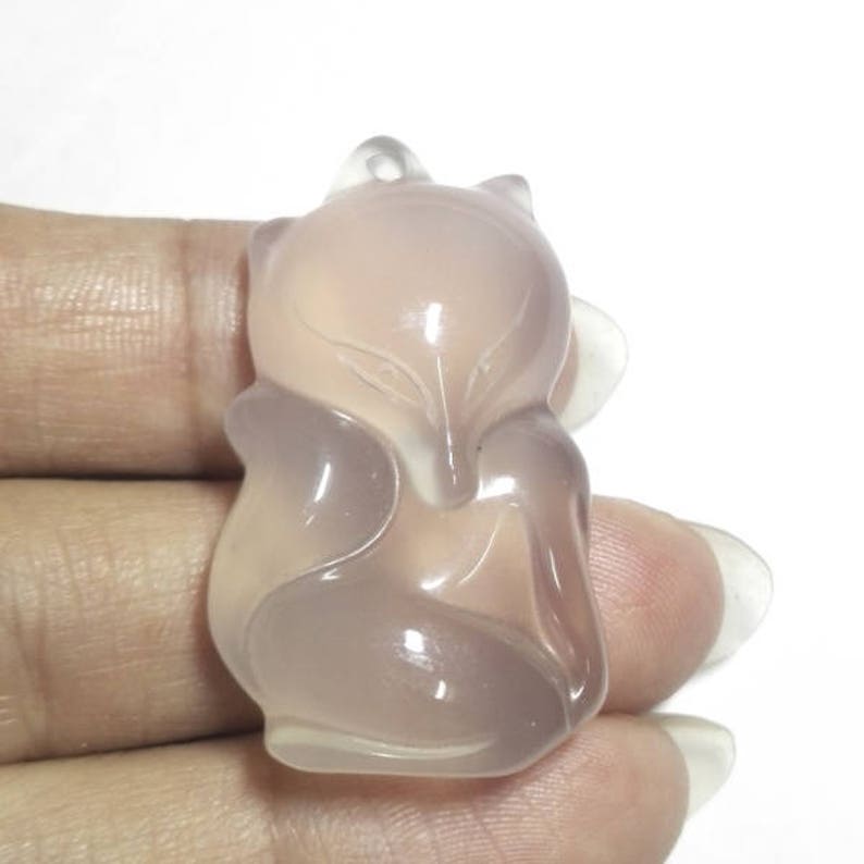 Natural White Jade Fox Carved Pendant Bead For Necklace Jewelry Design *Halloween Gift Fox Pendant 34*20*9 MM