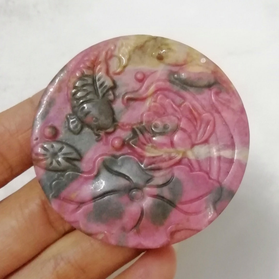 Rhodonite Gemstone Pendant Russian Rhodonite Gemstone With Lotus and ...