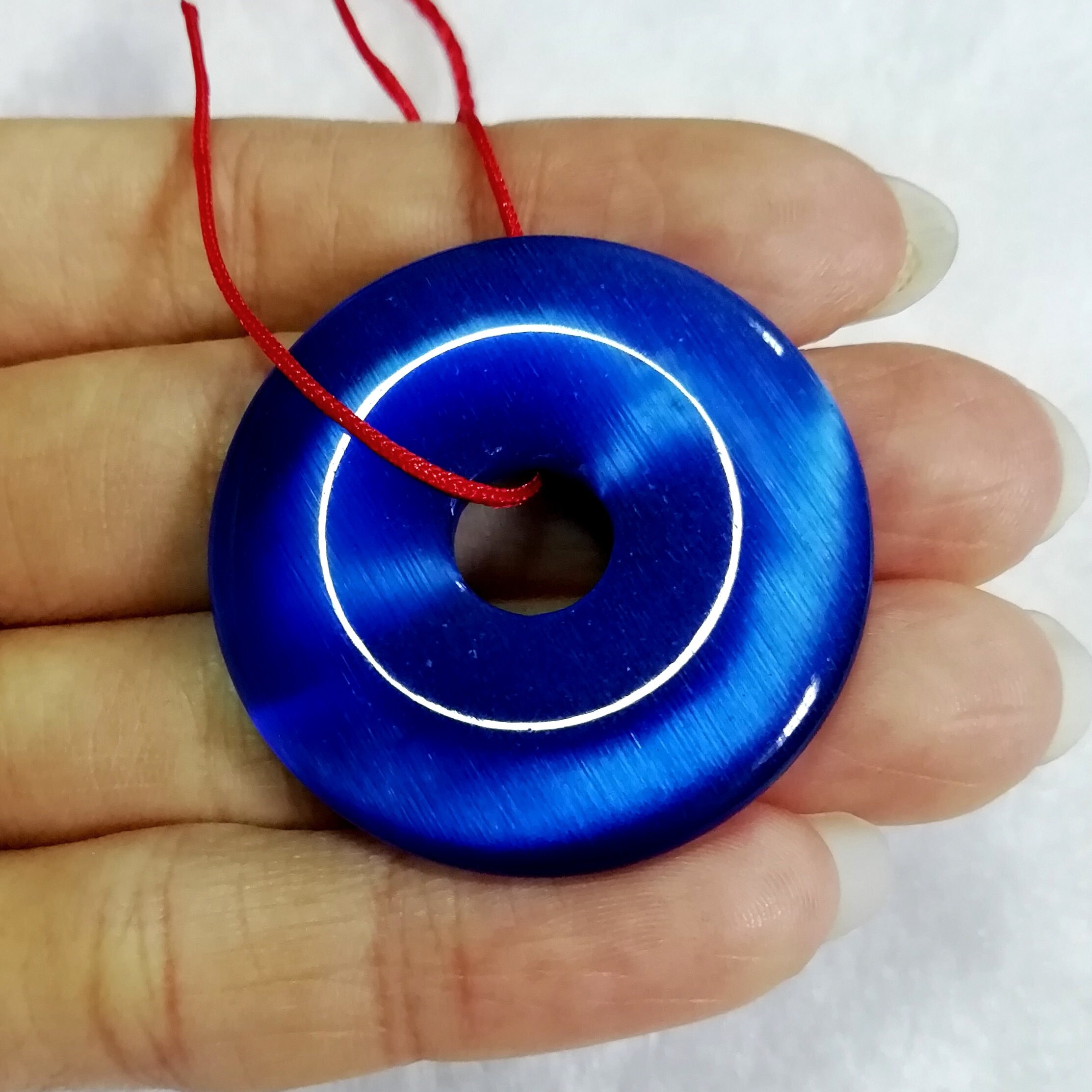 Cymophane Pendant Dark Blue Gemstone Pendant Circle Etsy