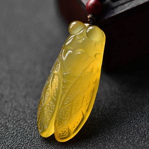 Crystal Pendant With Cicada Carving - Antique Carved Yellow Chalcedony Gemstone Pendant,Semipreious Stone Pendant - 45*21*10 MM