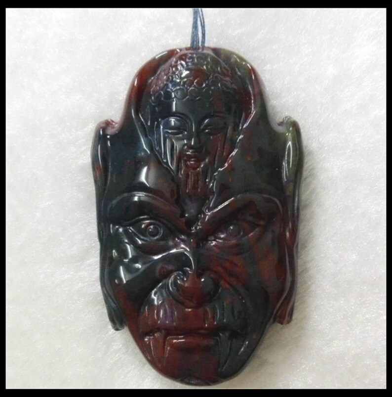 Men Pendant Buddha/&Evil Carved Gemstone Pendant.Men Gemstone Pendant.Women Gemstone 50*32*6 MM
