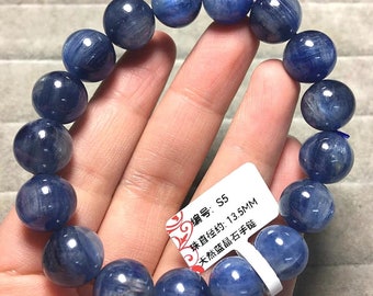 Bracelet en cyanite naturelle véritable, bracelet de perles rondes bleues, cadeau pour lui, bracelet de pierres précieuses, bracelet extensible pour femme, cadeau de bracelet pour homme