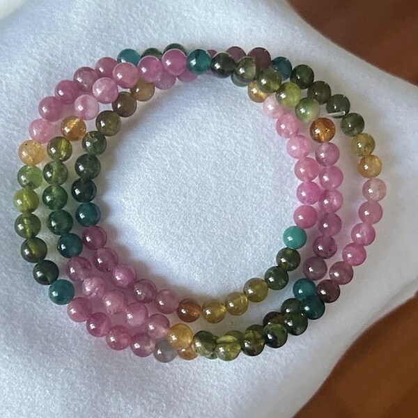 Rainbow Tourmaline Bracelet-Three Layers Gemstone Bracelet-Precious Bracelet-Multi Bracelet-Gemstone Jewelry-Tourmaline Gemstone -5.4MM