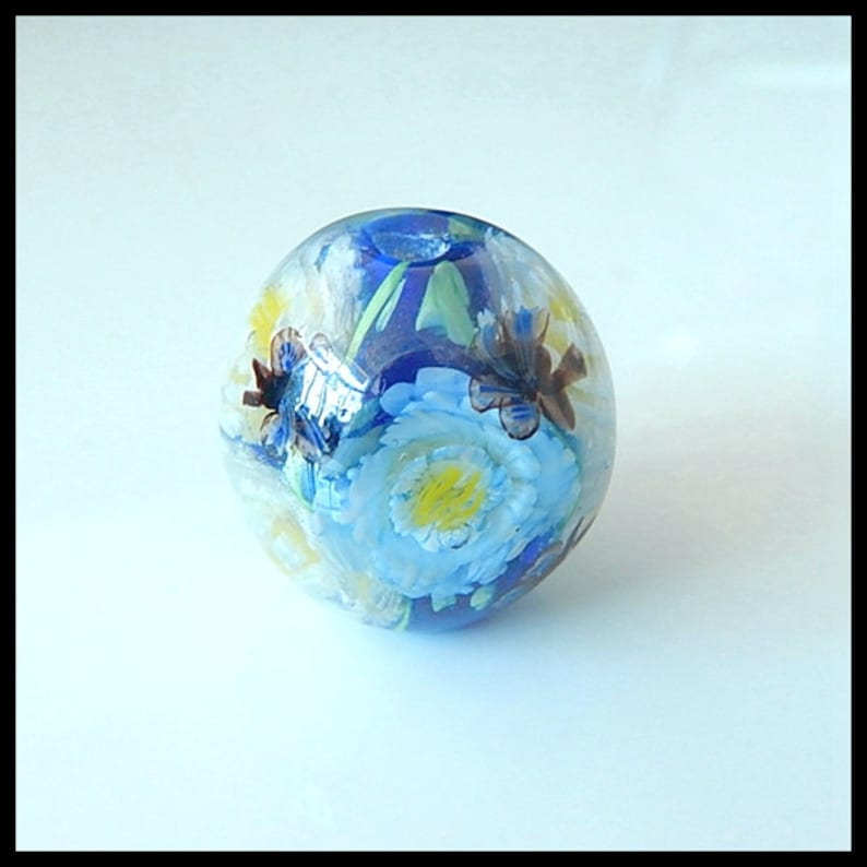 20MM Lampwork Glass Beads Pair Of Lampwork Flower Murano Floral beads Blue Lampwork Focal Beads
