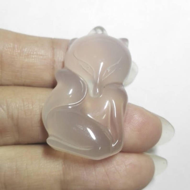 Natural White Jade Fox Carved Pendant Bead For Necklace Jewelry Design *Halloween Gift Fox Pendant 34*20*9 MM
