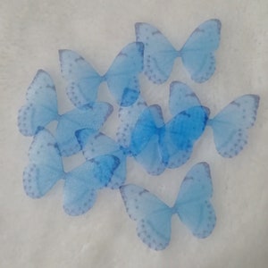 Dreamy Blue Organza Butterfly Wings -Jewelry Crafts Organza butterfly ,Silk Butterfly Piece - 20 Pieces In Lots!