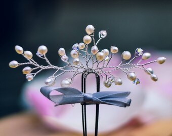 Hair accessories for a beach wedding Silver and white wedding hair pins