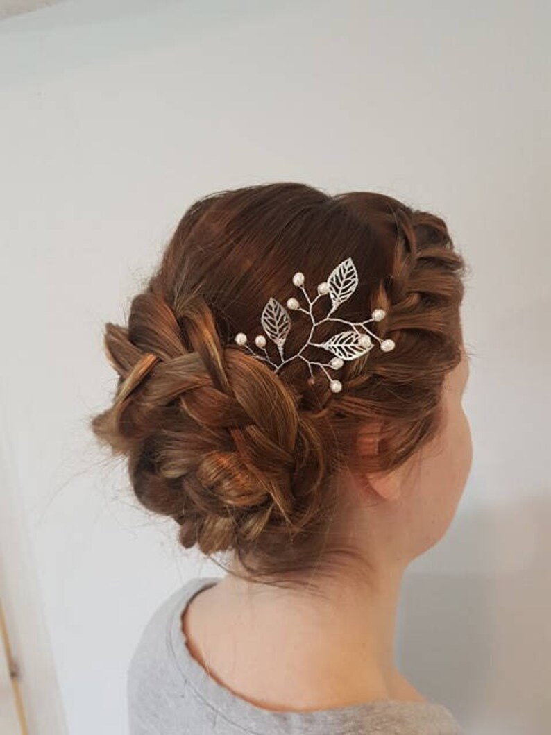 Pearl Leaf Hair Pins Silver Hair Piece Silver Leaf Hair Piece Etsy