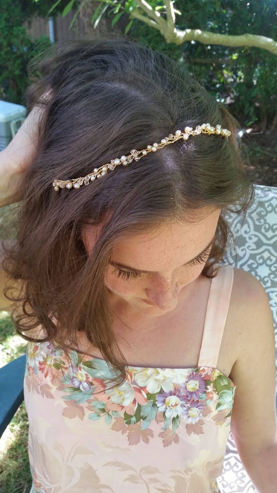 Gold Thin Hair Vine Wedding Hair Piece Gold Pearl Wedding Hair Etsy