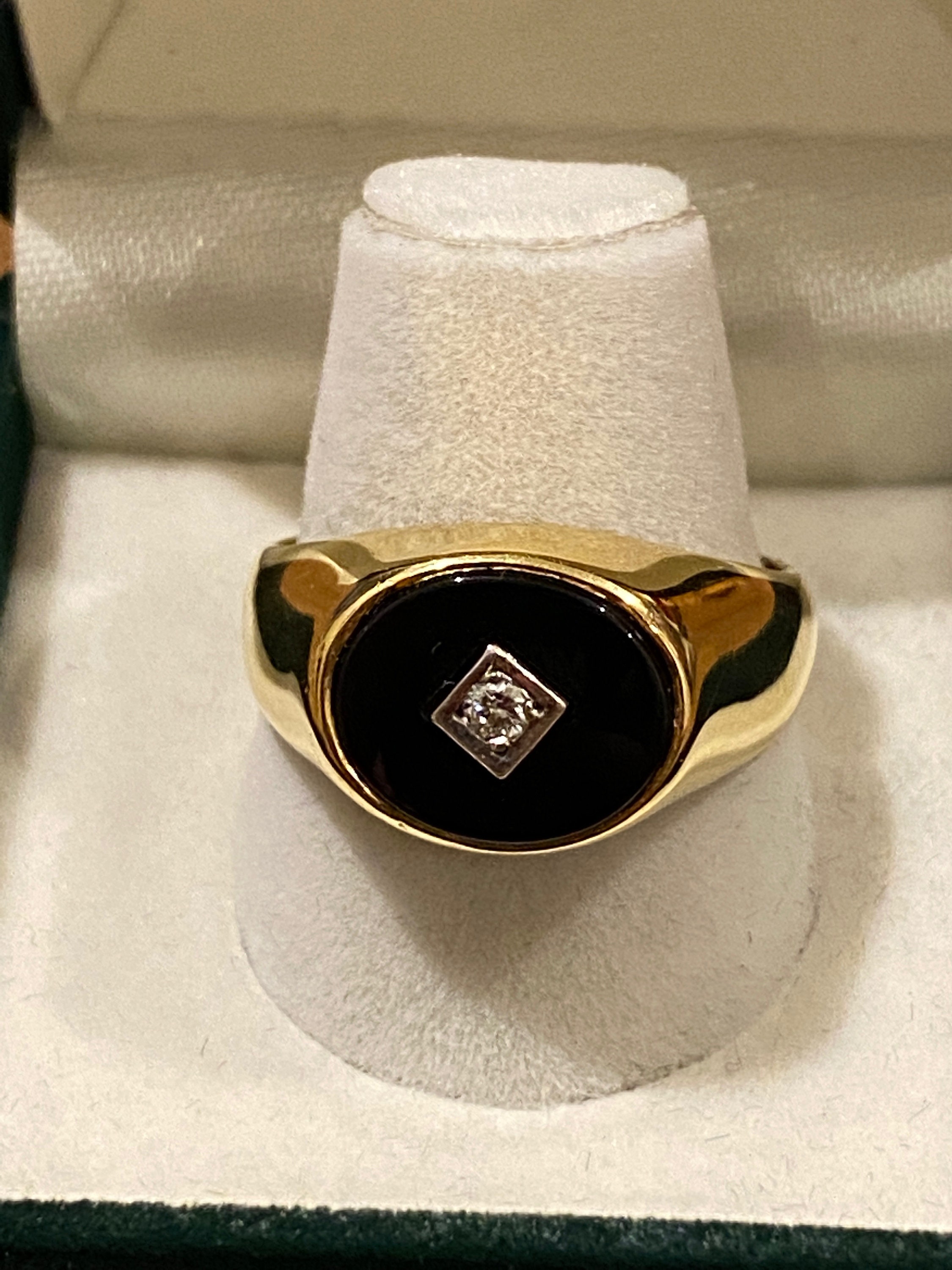 Black Onyx & 0.15ct Diamond Ring In 18K Yellow Gold. Etsy