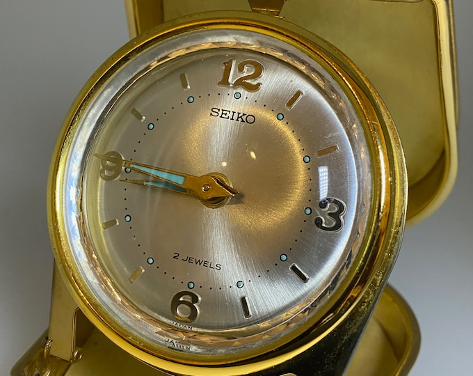 Fine & Rare Seiko Travel Alarm Clock Goldplated in Leather Etsy