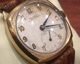 Gold Art-Deco Gents' Watch by ROTARY, Super-Sports. Non magnetic. Manual Swiss movement. Vintage circa 1930's.