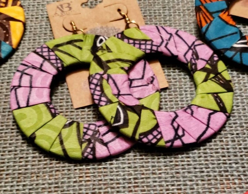 African Ankara Earrings Cotton Fabric Rope Twisted Knot Jewelry Hook w bead Boho Tribal Print Women/'s Jewelry Multicolor Gift Afro Black