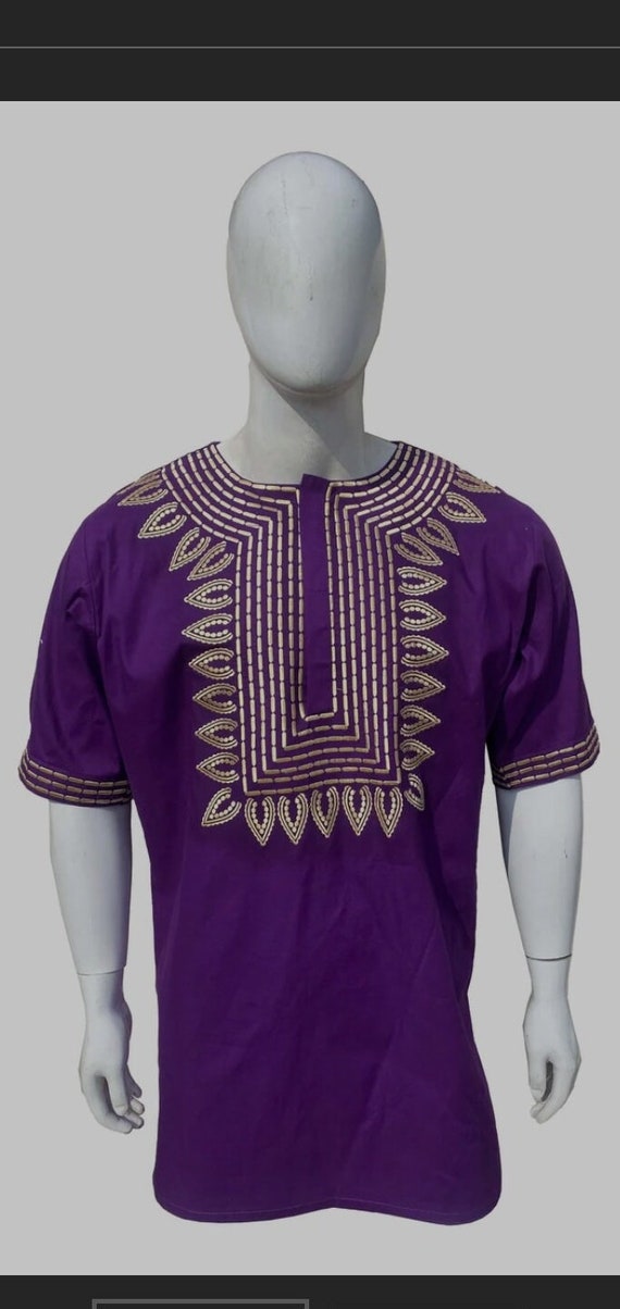 Men Embroidered African Shirt .  Purple African Pr