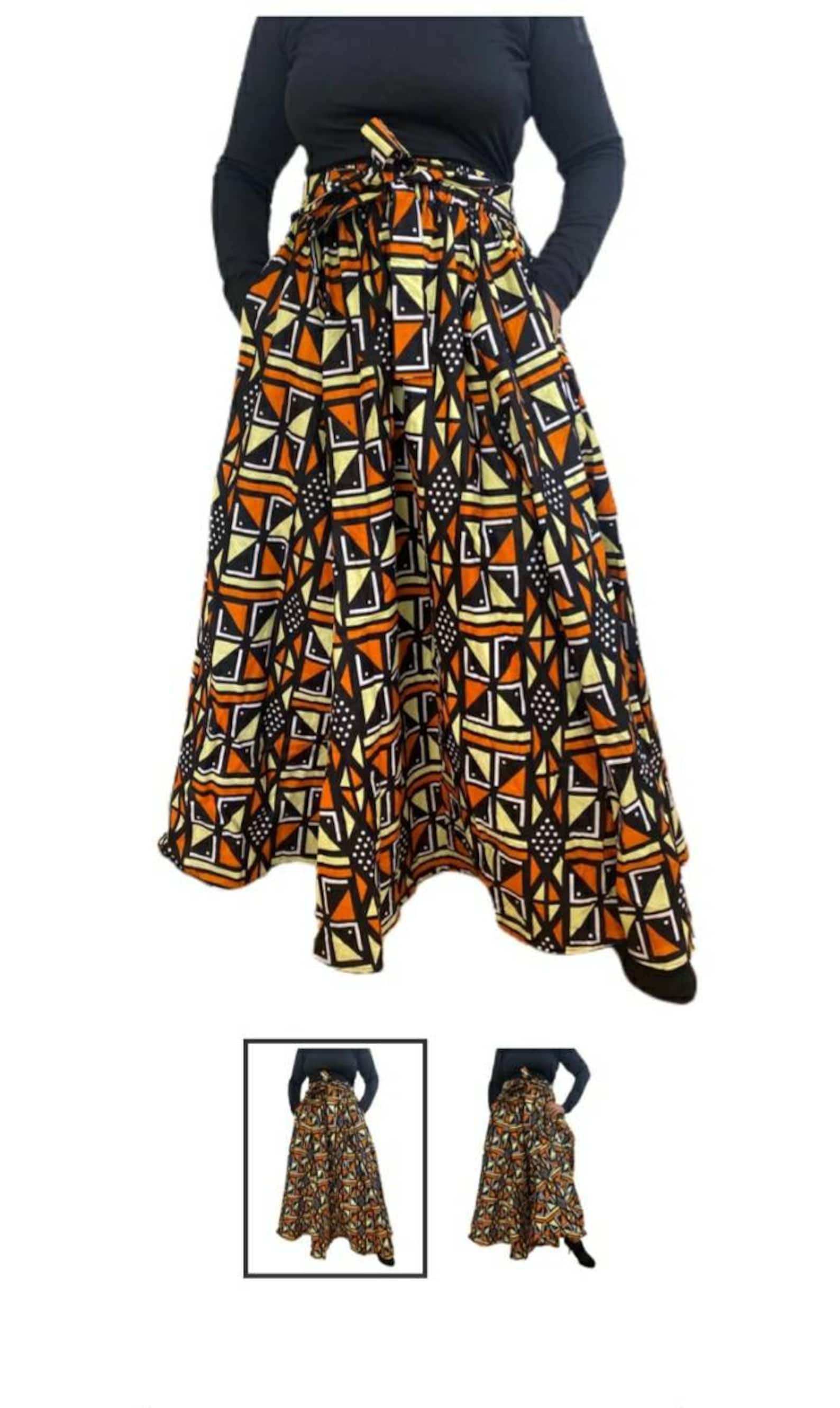 African Ankara MUDCLOTH skirt Elastic Waist Print Long | Etsy