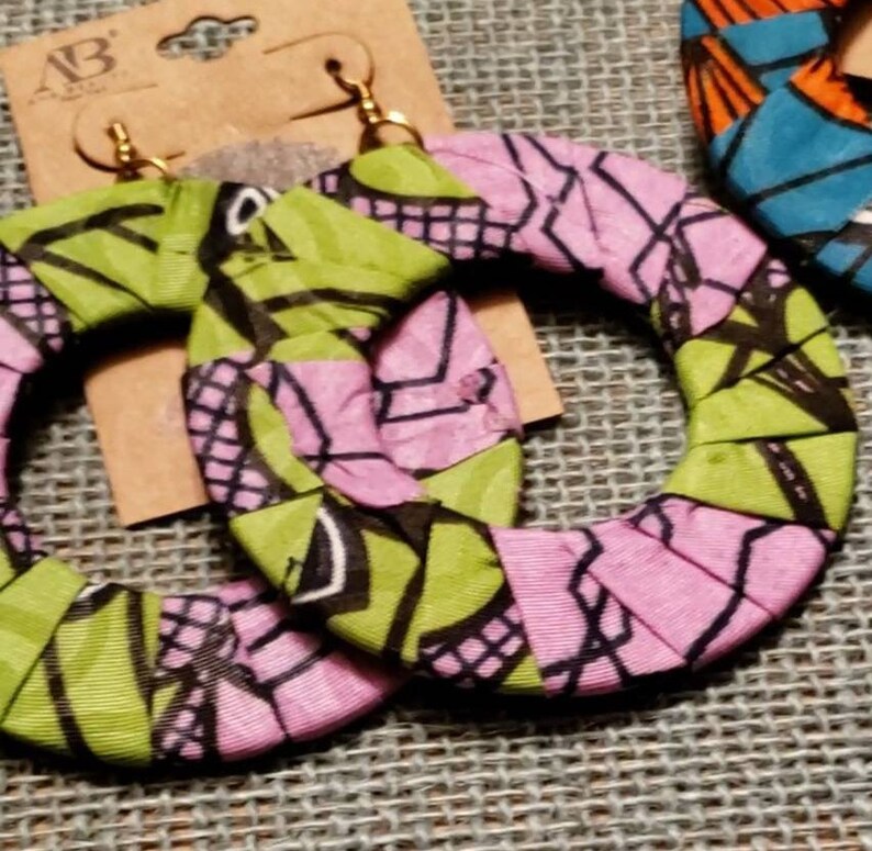 African Ankara Earrings Cotton Fabric Rope Twisted Knot Jewelry Hook w bead Boho Tribal Print Women/'s Jewelry Multicolor Gift Afro Black