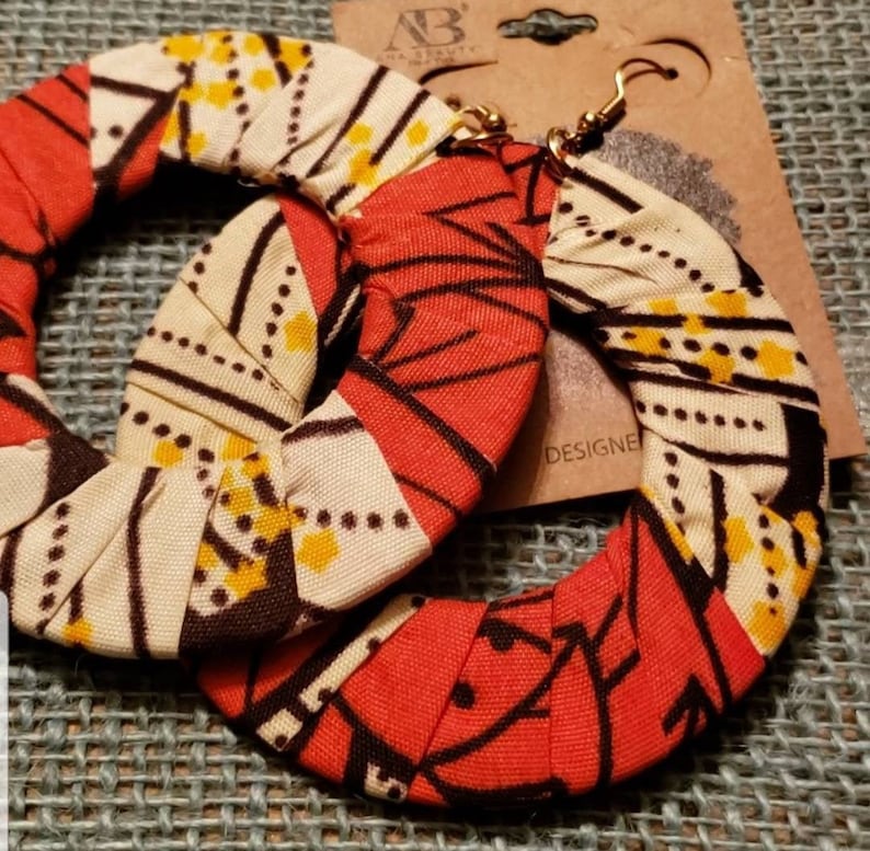 African Ankara Earrings Cotton Fabric Rope Twisted Knot Jewelry Hook w bead Boho Tribal Print Women/'s Jewelry Multicolor Gift Afro Black