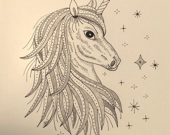 The Unicorn - Wall Art Print of Original Ink Drawing - Limited Edition Signed Illustration