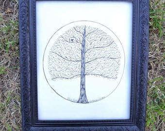 Winter Tree Wall Art Print of Original Ink Drawing - Limited Edition Signed Illustration