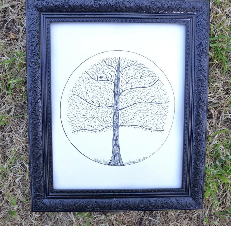 Winter Tree Wall Art Print of Original Ink Drawing Limited Edition Signed Illustration image 1
