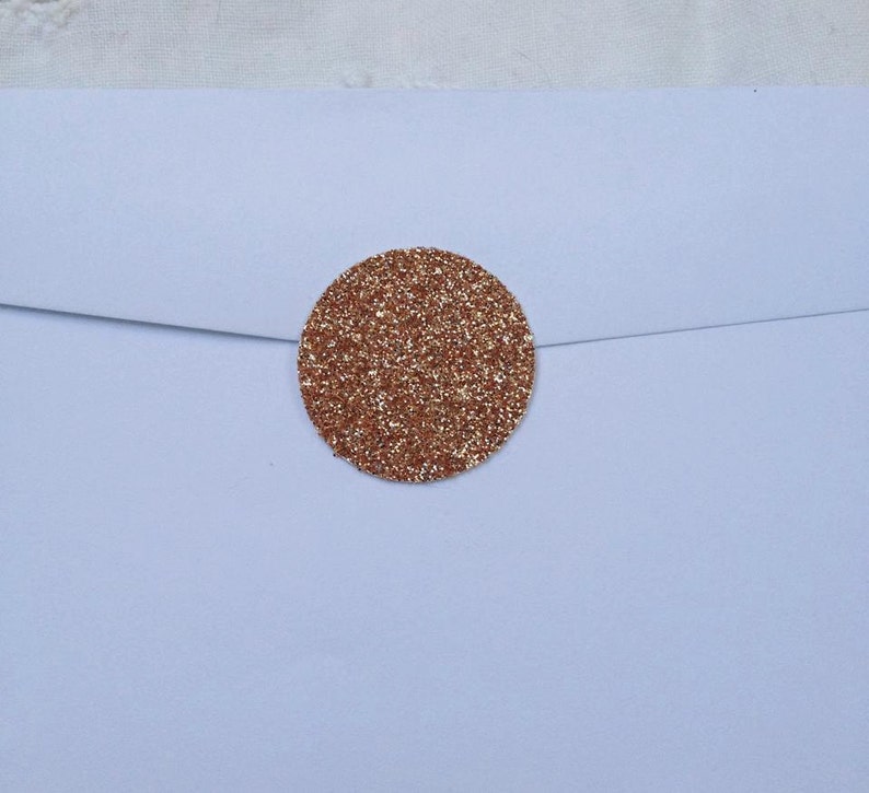 1 x 25 Shimmery Rose Gold Glitter Glamor Circle Seals