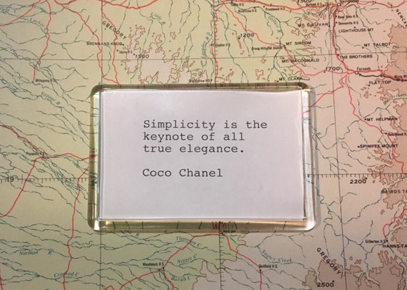 Coco Chanel Simplicity Quote Acrylic Fridge Magnet. Hand Typed 
