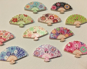 Fan Buttons Painted Wooden Fan Buttons - Craft, Sewing, Scrapbooking Embellishment, Craft Project, Birthday