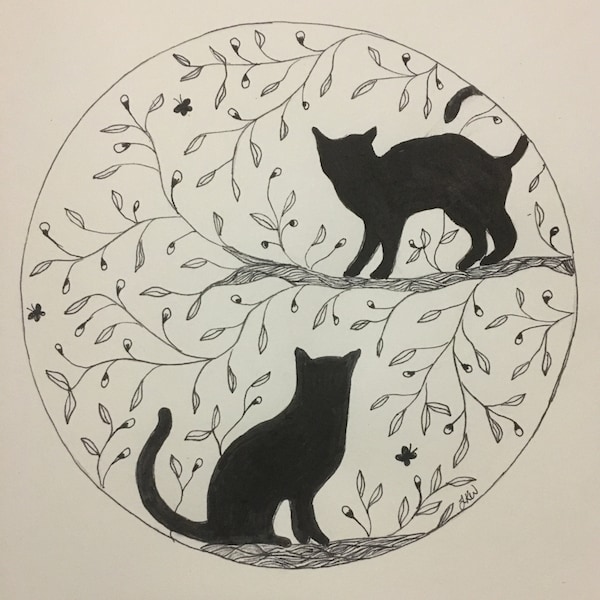 Cats - Feline Wall Art Print of Original Ink Drawing - Limited Edition Signed Illustration