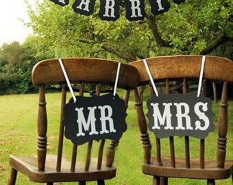 Wedding Mr And Mrs Signs Chair Sign Props Bride Groom Banner Reception Photo Prop