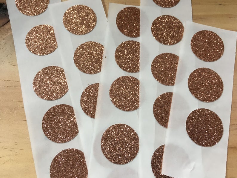 1 x 25 Shimmery Rose Gold Glitter Glamor Circle Seals