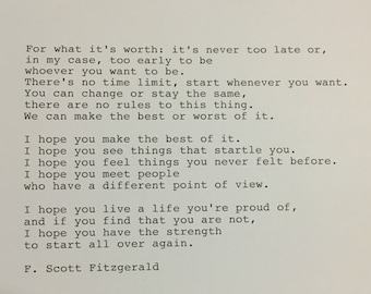 F. Scott Fitzgerald Quote Hand Typed Typewriter Quote -