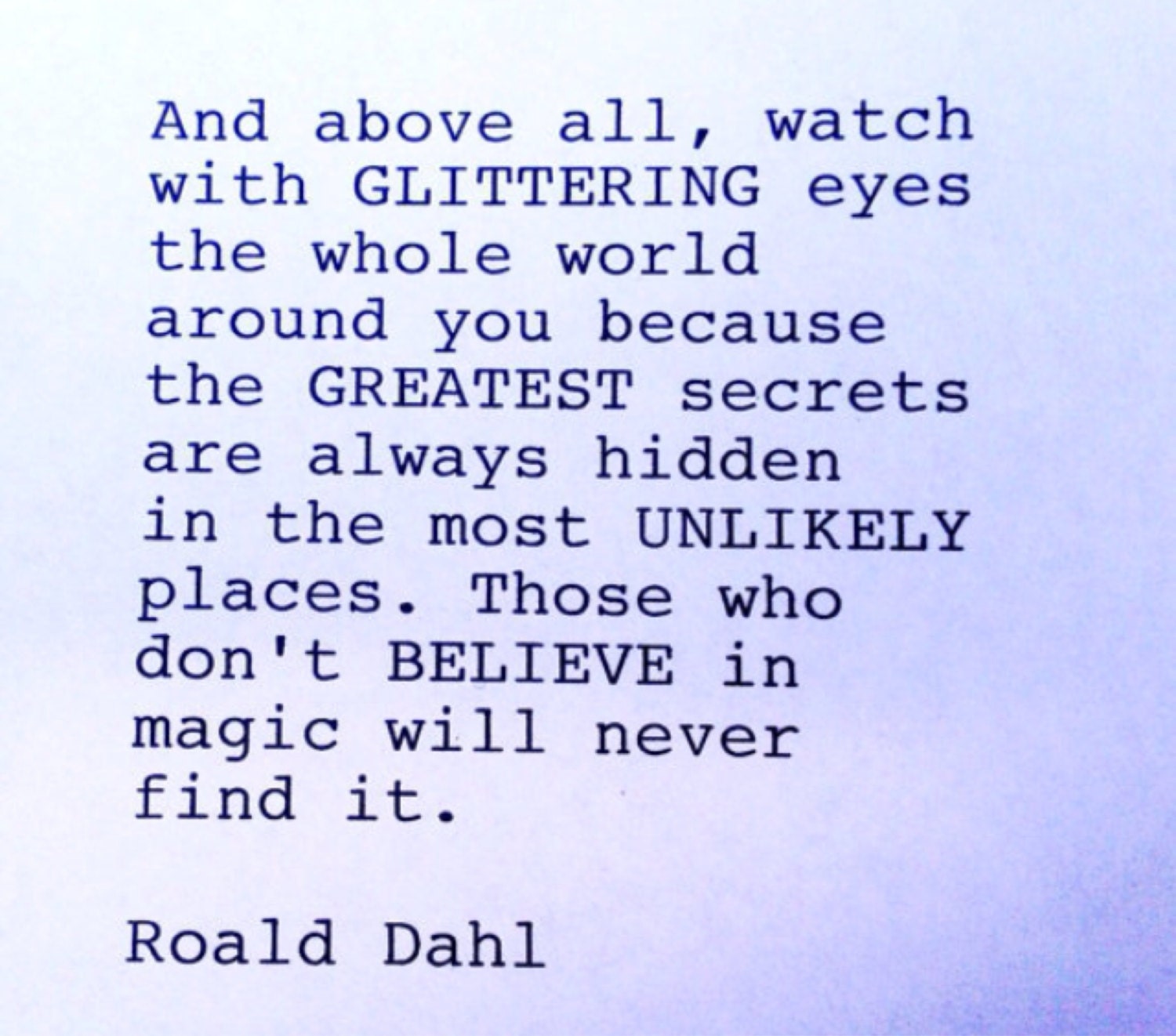 Roald Dahl Hand Typed Typewriter Quote And Above All Watch | Etsy Canada