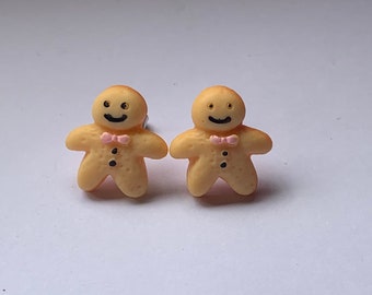 Handmade Gingerbread Men Stud Earrings