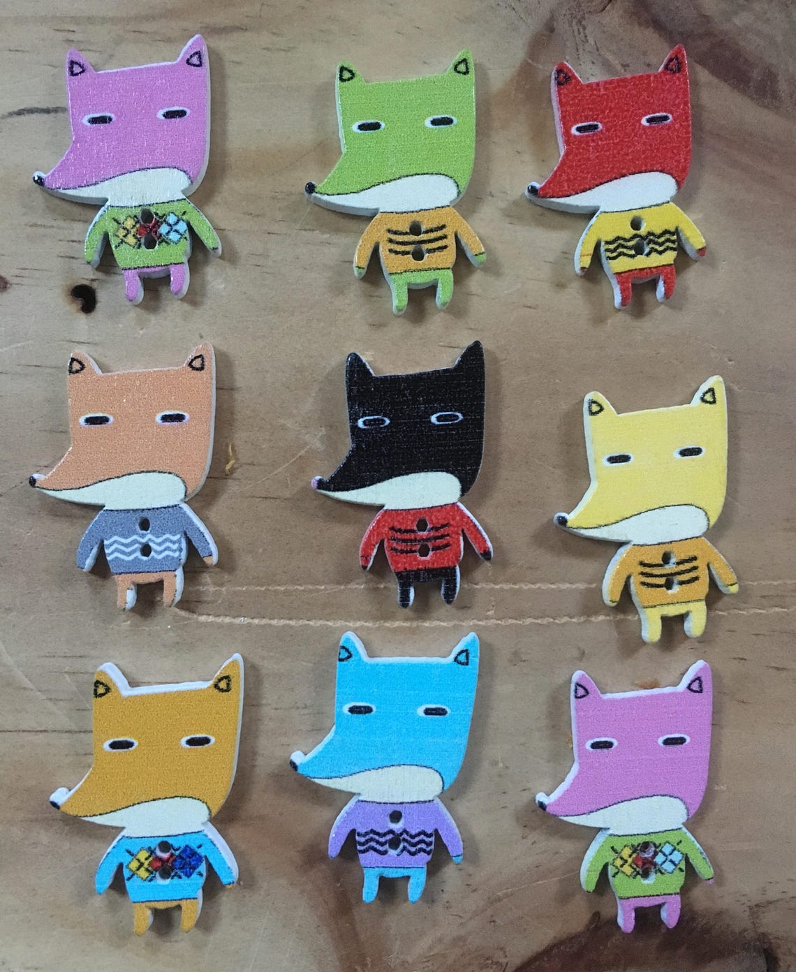 Fox Buttons Painted Wooden Fox Buttons Craft Sewing Etsy Australia