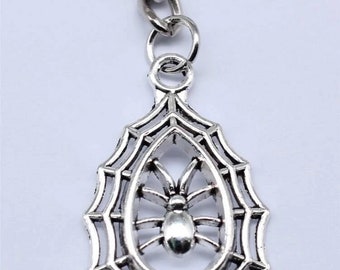 Spider In Web Silver Keyring Goth Keychain
