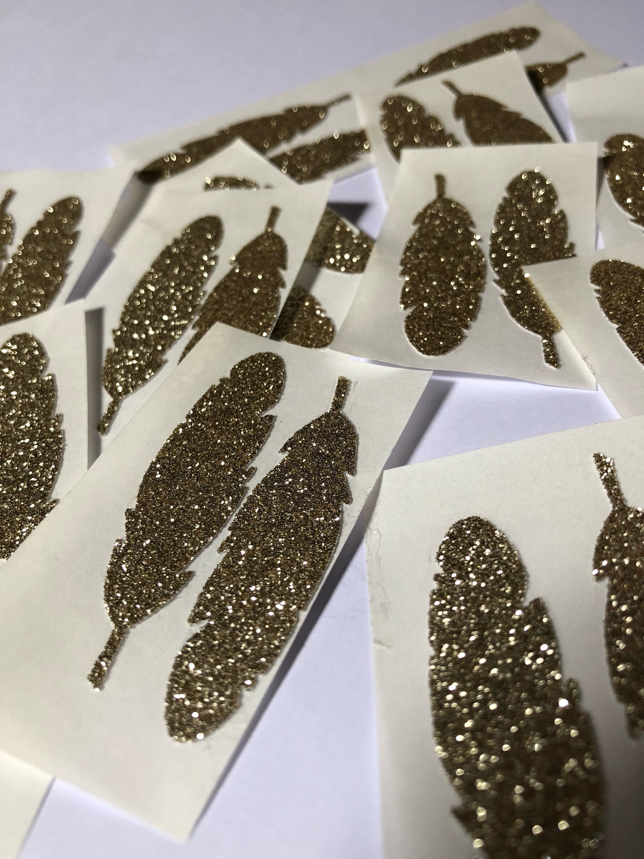 Gold Feather Stickers Large Sparkly Glamour Gold Glitter Etsy