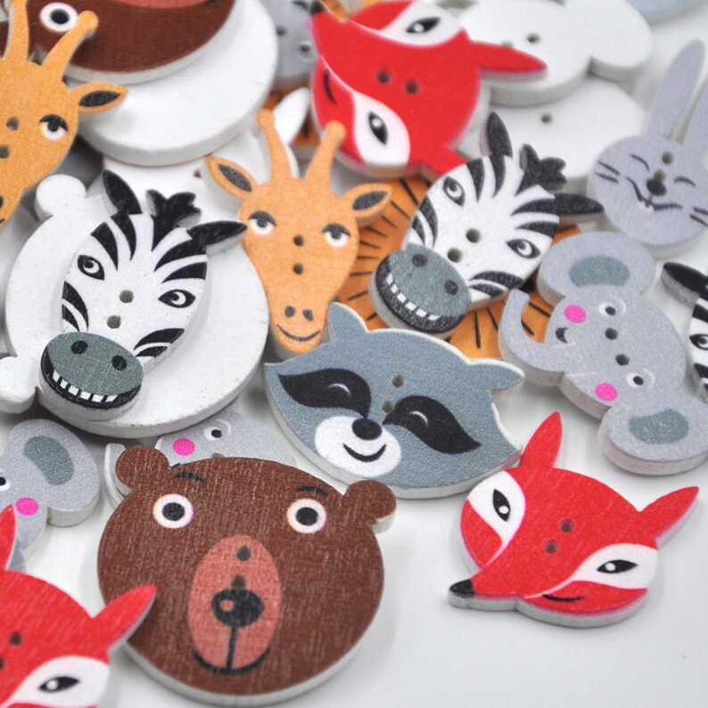 Painted Wooden Animal Buttons Craft Sewing Scrapbooking Etsy