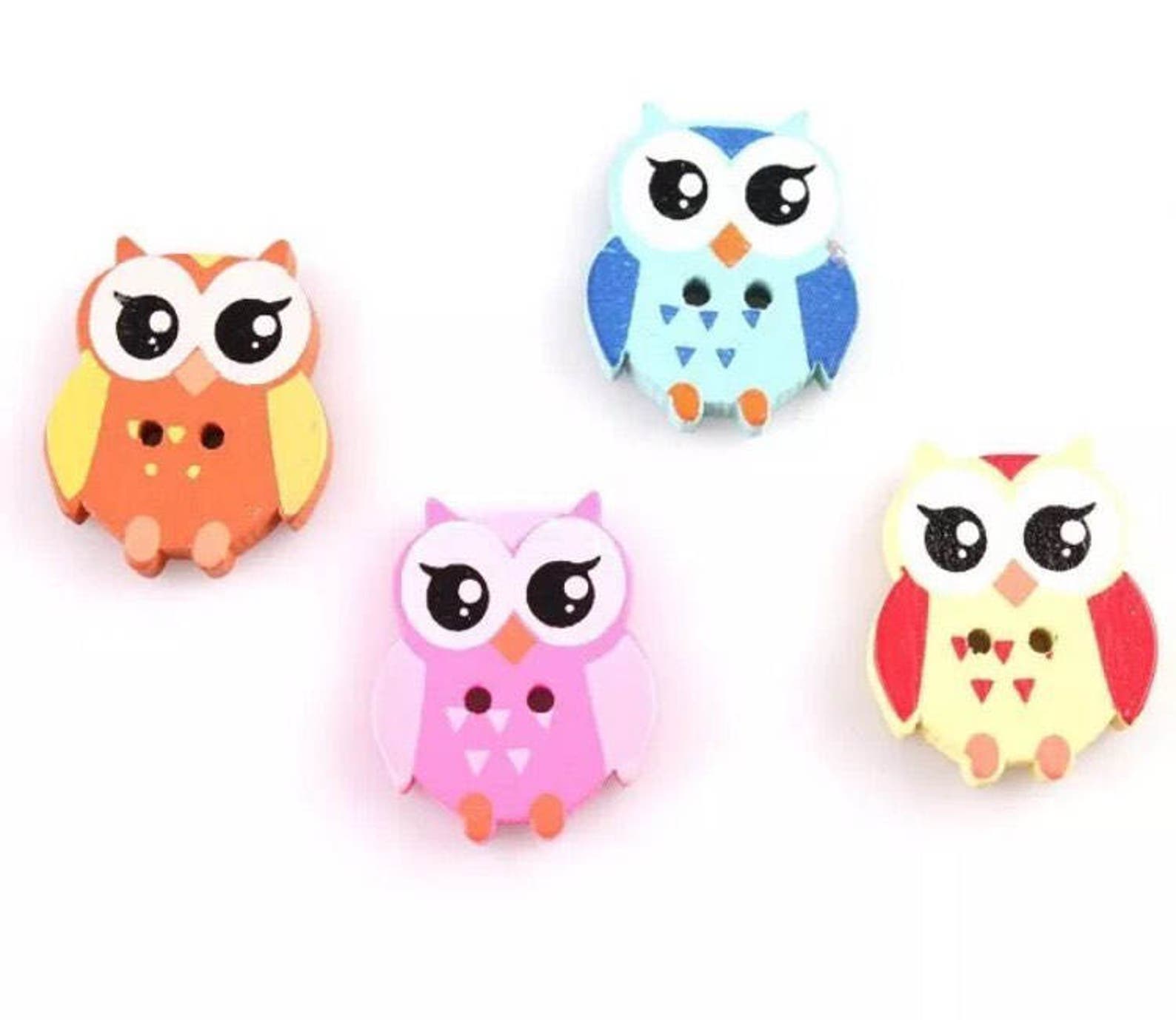 Owl Buttons Painted Wooden Owl Buttons Craft Sewing Etsy