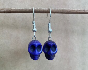 Purple Skull Earrings Silver Hook Earrings