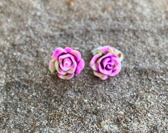 Pink Rose Earrings Acrylic and Silver Daisy Studs Spring Flower Cool Jewellery