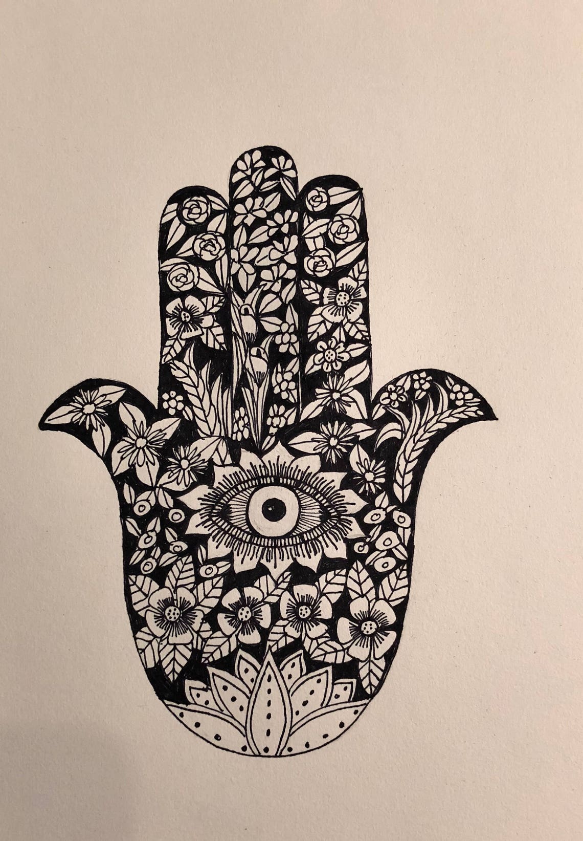 Hamsa Hand Ink Drawing Wall Art Print of Original Ink Drawing Etsy