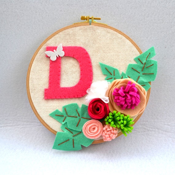Items similar to Personalised Felt Hoop, Embroidery Hoop, Wall Decor
