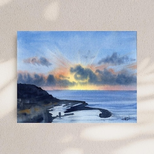 Castelsardo, Sardinia - Sunset - Italy - Original Landscape Watercolor Painting